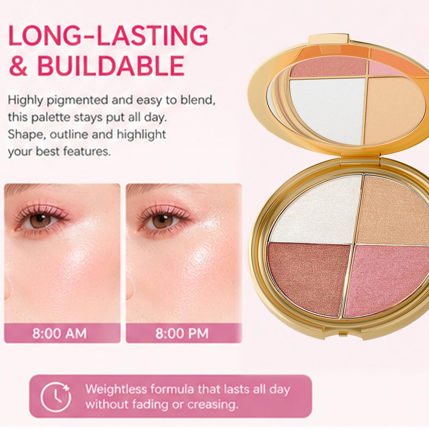 Dulele Eye & Cheek Palette, 4-in-1 Eyeshadow Blush & Highlighter Makeup Kit