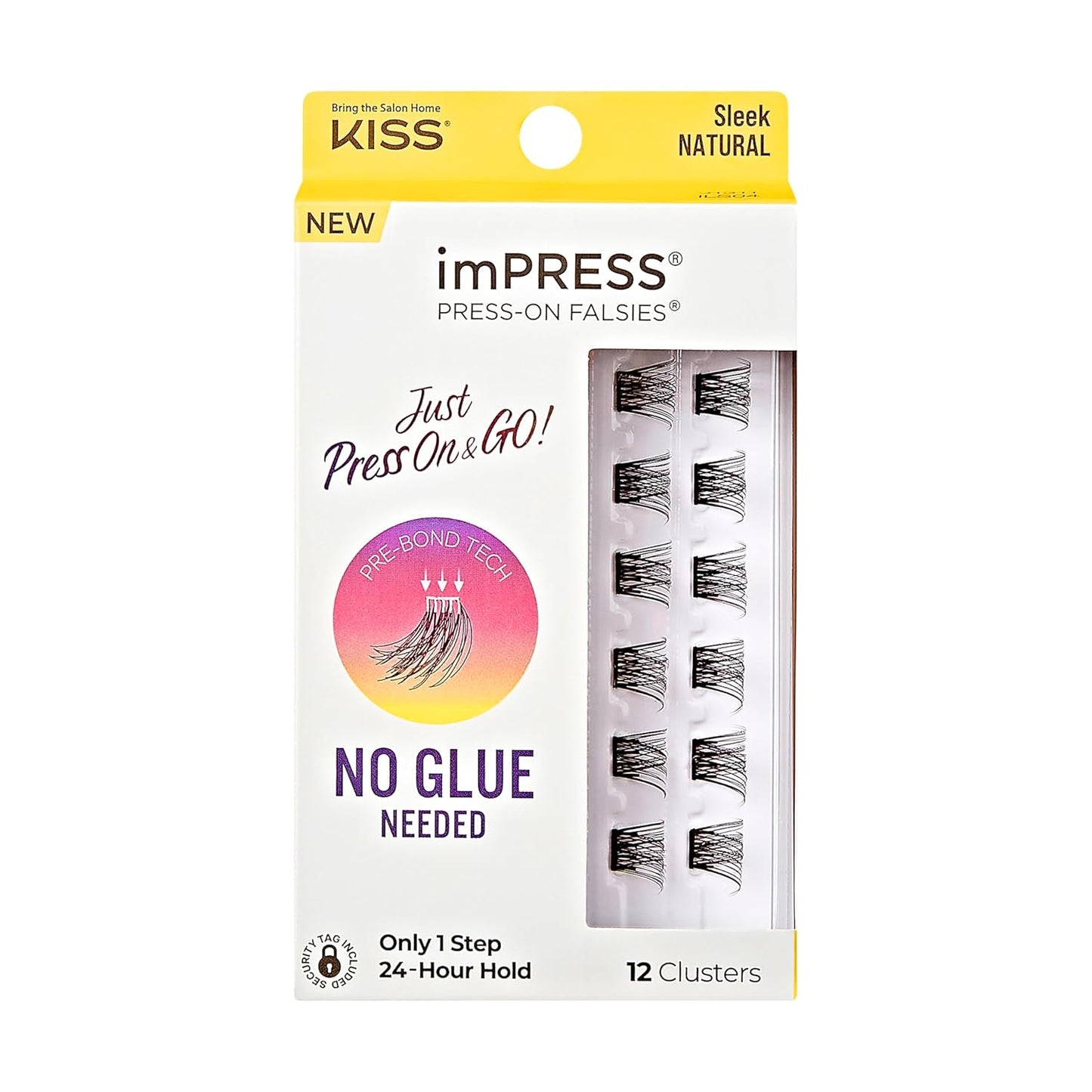 Kiss Impress Falsies - Self-Adhesive Eyelashes, 12mm-14mm Natural Volume | Black, No Glue Needed, Invisible Band