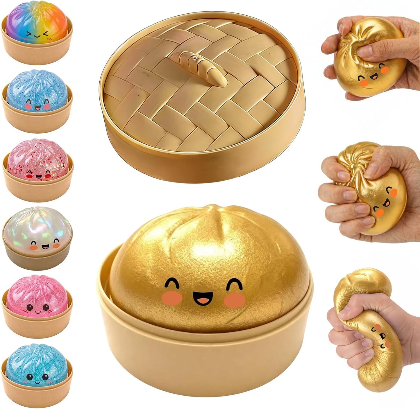 Glitter Dumpling Squishy | Jumbo Colorful Stress Ball Toy for Adults - Gold