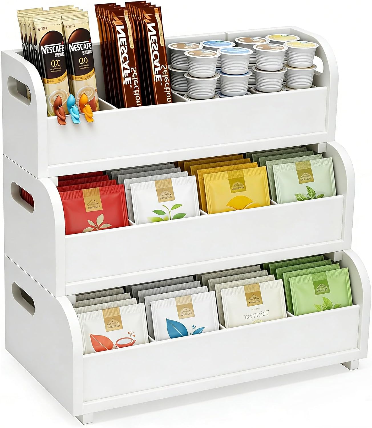 Bamboo Tea Organizer - 3 Layer Stackable Tea Bag Storage Rack | Large Capacity for Kitchen & Office (Black)