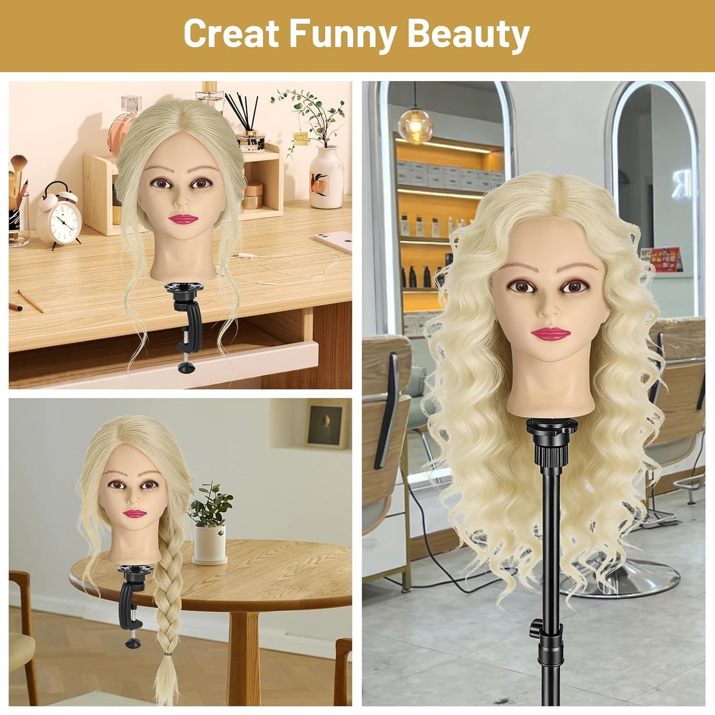 Mannequin Head - 90% Human Hair Styling Doll for Cosmetology | 24" Hairdressing Training Head with Clamp & Styling Set