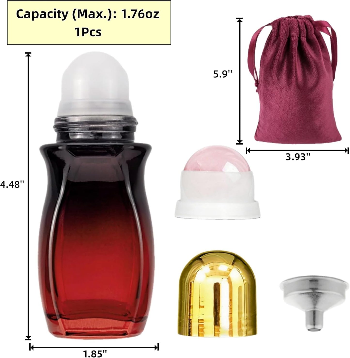 Rose Quartz Roller Bottle - 50ml Refillable Amber Glass Container | Leak-Proof Design with Pink Beads