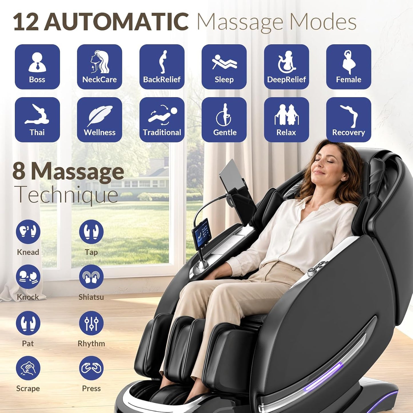 Full Body Massage Chair - Zero Gravity SL-Track Shiatsu Recliner with 12 Auto Modes, Heated Waist & Calf | L183 Black