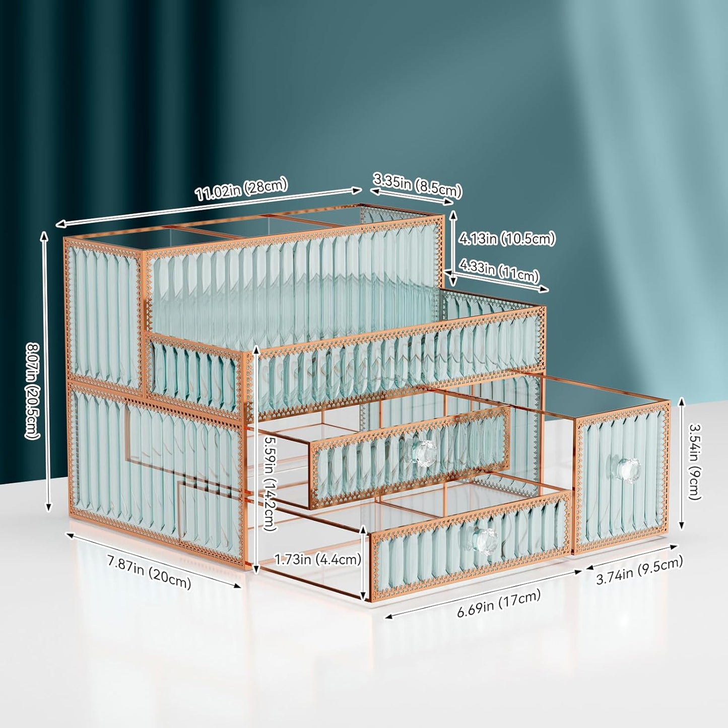 Makeup Organizer - Tempered Glass Vanity Storage for Cosmetics, Skincare & Hair Tools | Multipurpose Countertop Organizer
