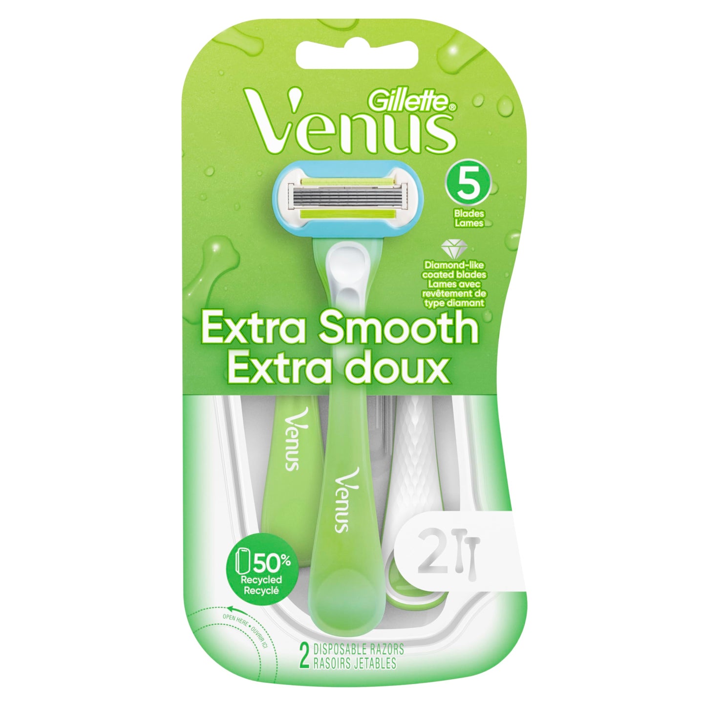 Gillette Venus Extra Smooth Green Disposable Women's Razors, 2 Count (Pack of 2)