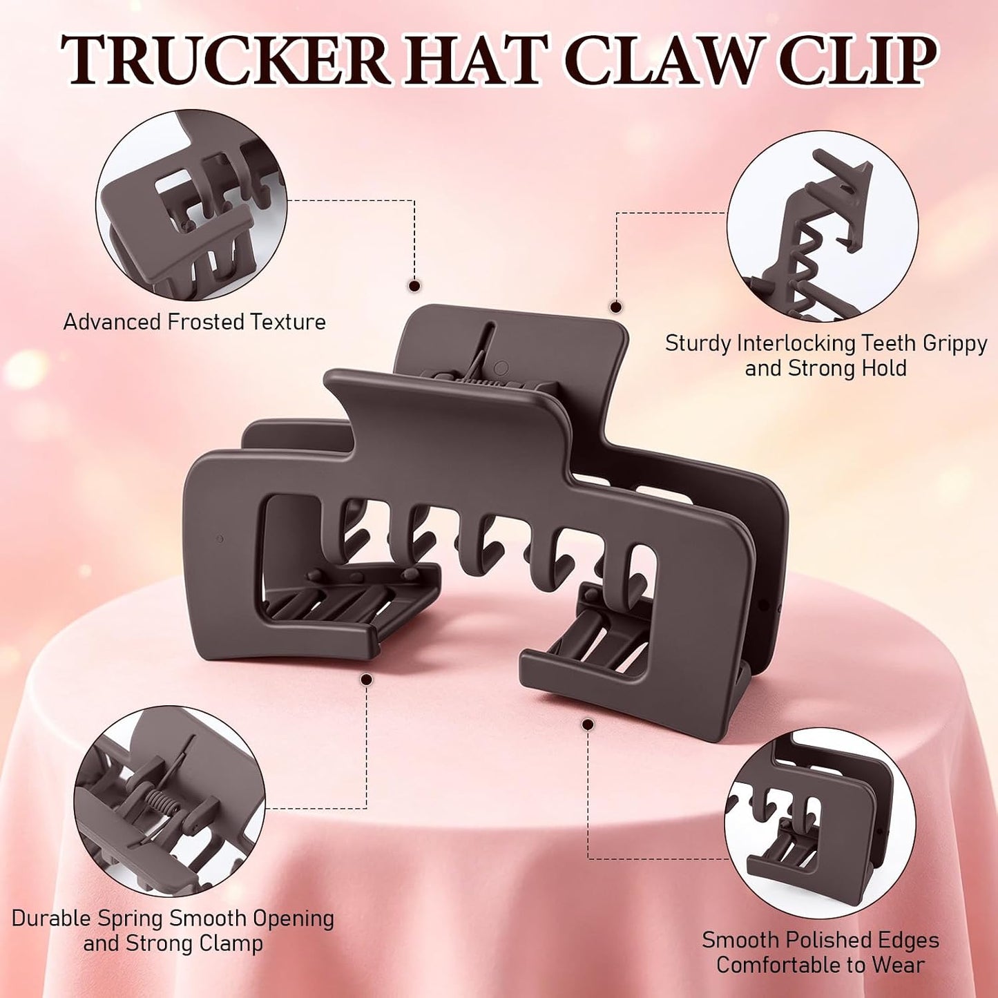Hat-Friendly Claw Clips - Non-Slip Square Design for Baseball Caps | 4 Pcs Mixed Colors for Thick & Thin Hair