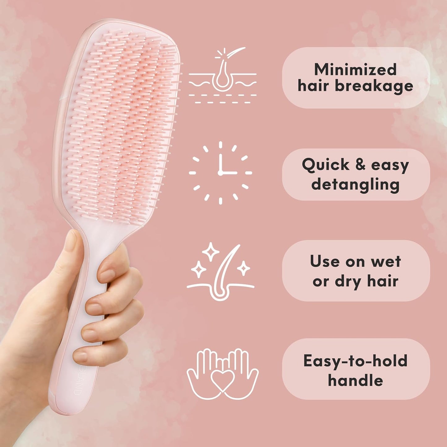 Lily England Detangling Brush - Pain-Free Styling for Curly Hair | Flexible Bristles, Rose Gold Design