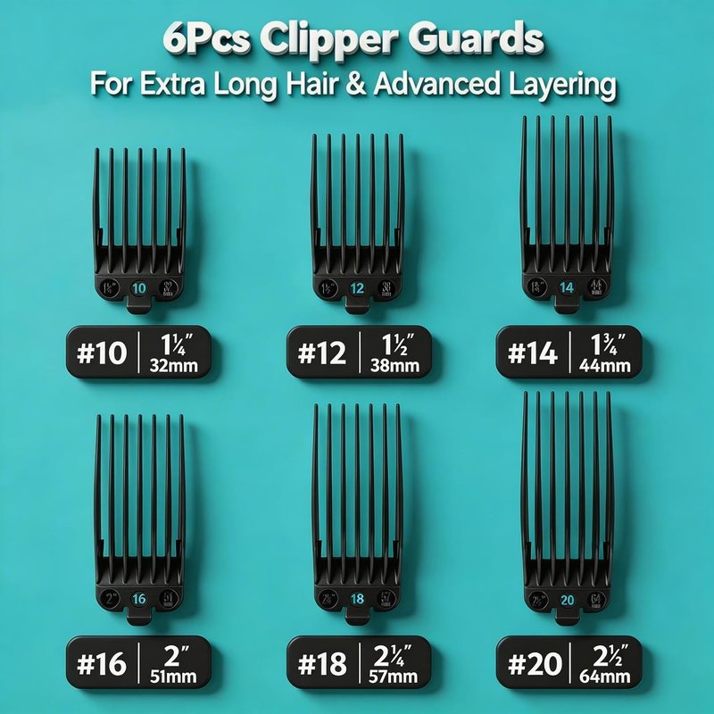 Clipper Guards Set - 6-Piece Replacement Guide Set for Wahl Clippers | Fits 1.25" to 2.5", Black