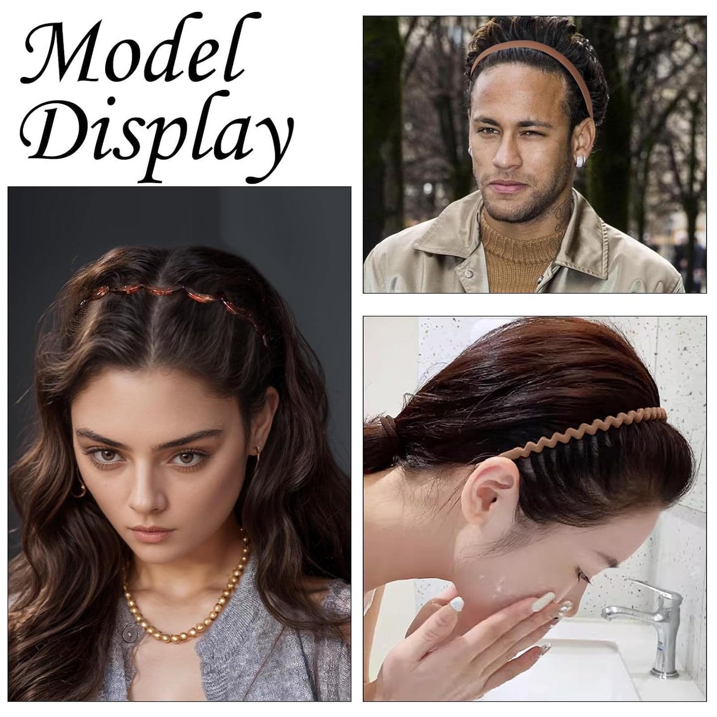 12 Pcs Non-Slip Plastic Headbands for Women & Men - Hair Accessories for Teens | Black & Khaki