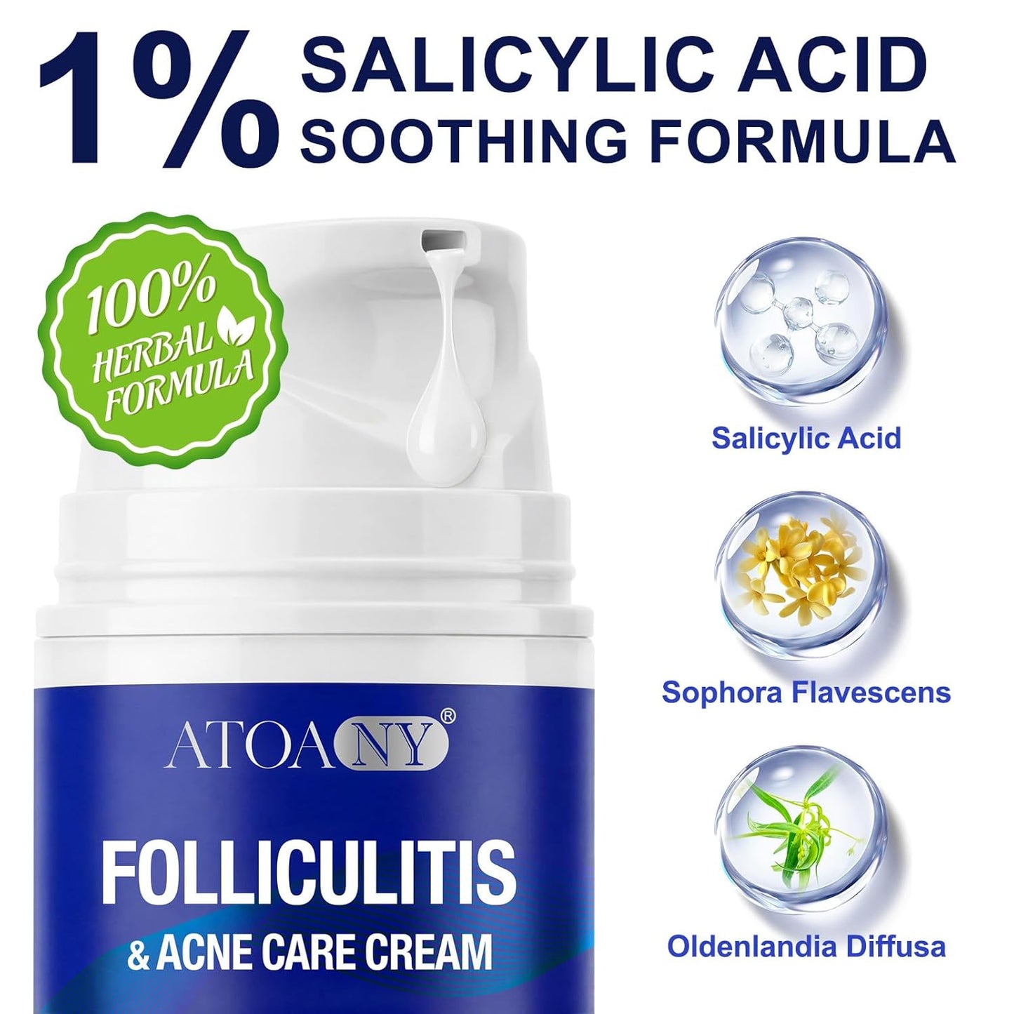 Folliculitis Treatment Cream - 1% Salicylic Acid for Scalp, Face & Body | Soothing Moisturizer for Sensitive Skin, 100g