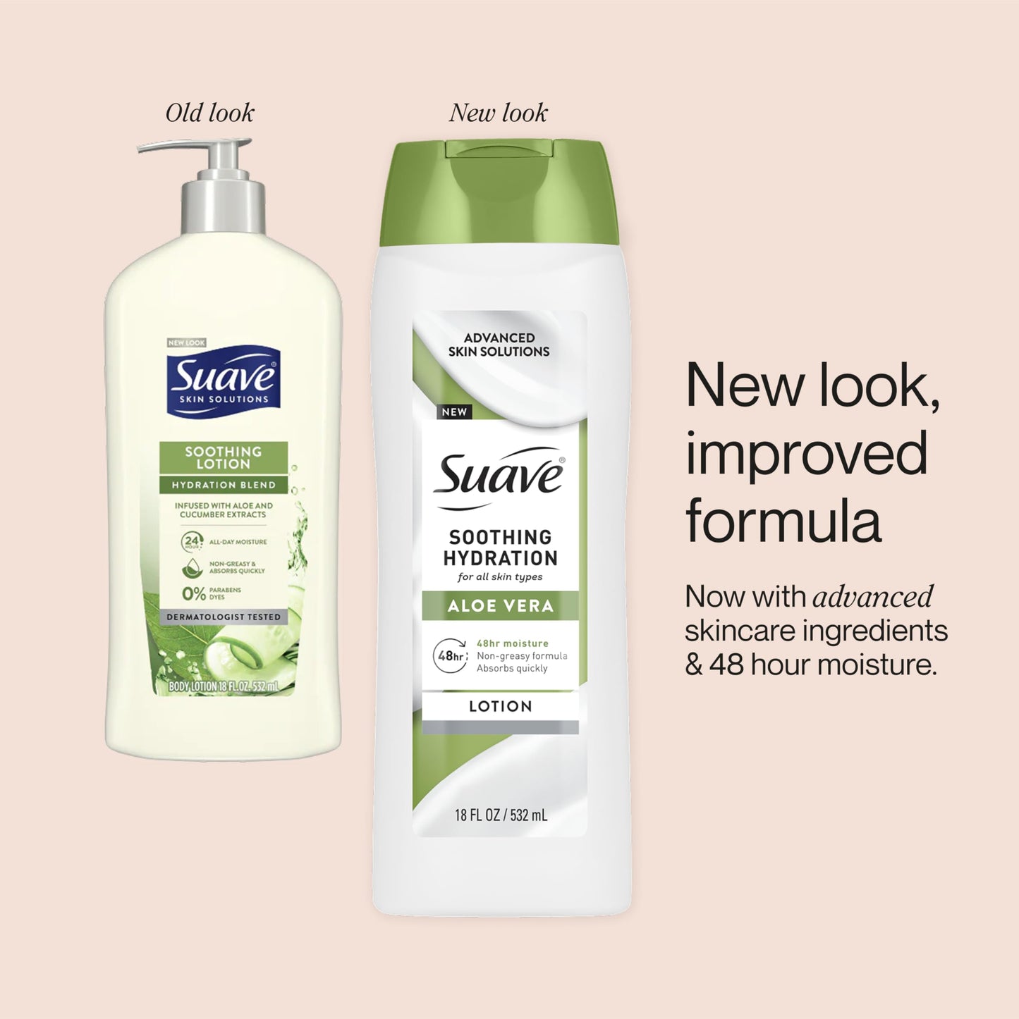 Suave Soothing Hydration Hand & Body Lotion With Aloe Vera Refreshes Dry Skin, Fast Absorbing, Intensive Moisturizing Cream For Women, Non Greasy, Allergen Free, 18 FL OZ