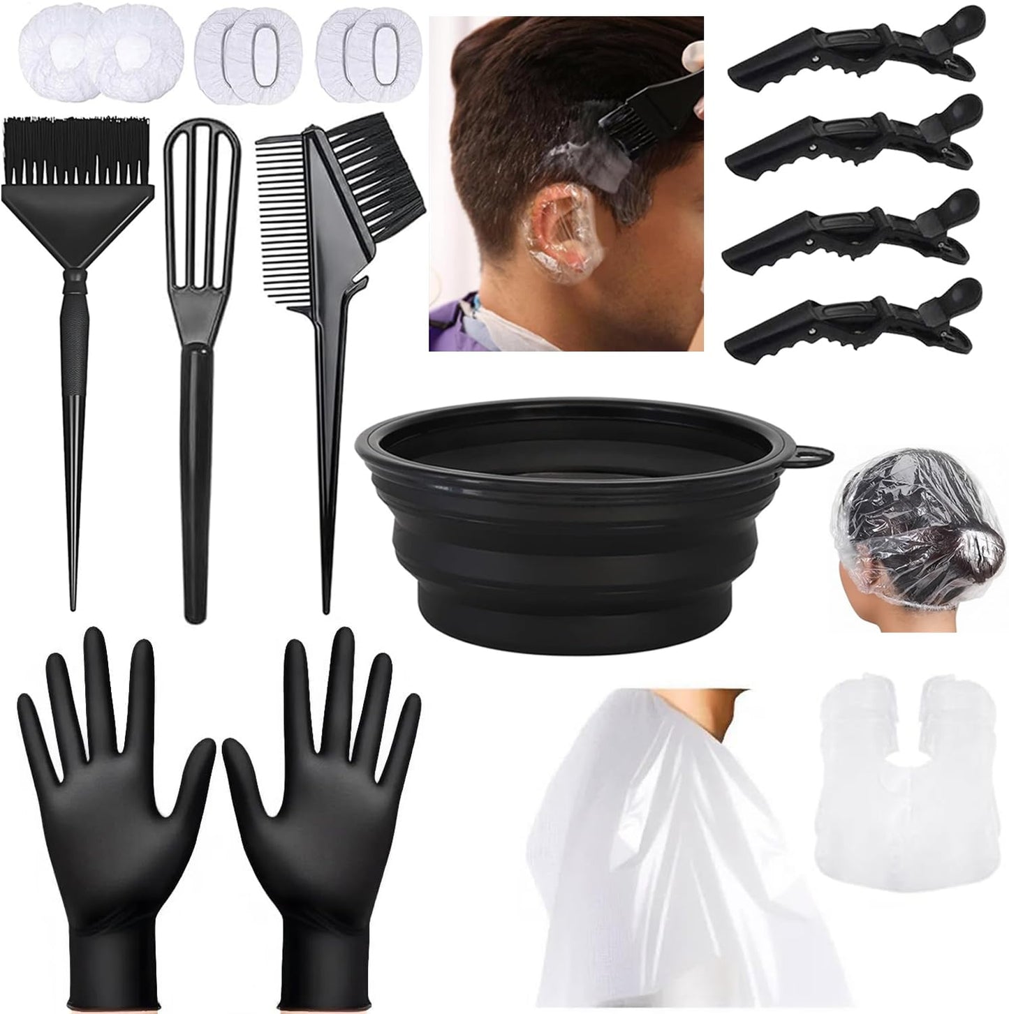 Hair Dye Kit - 18Pcs Professional Coloring Set with Brush, Bowl, Clips & Ear Muffs | DIY Home Use