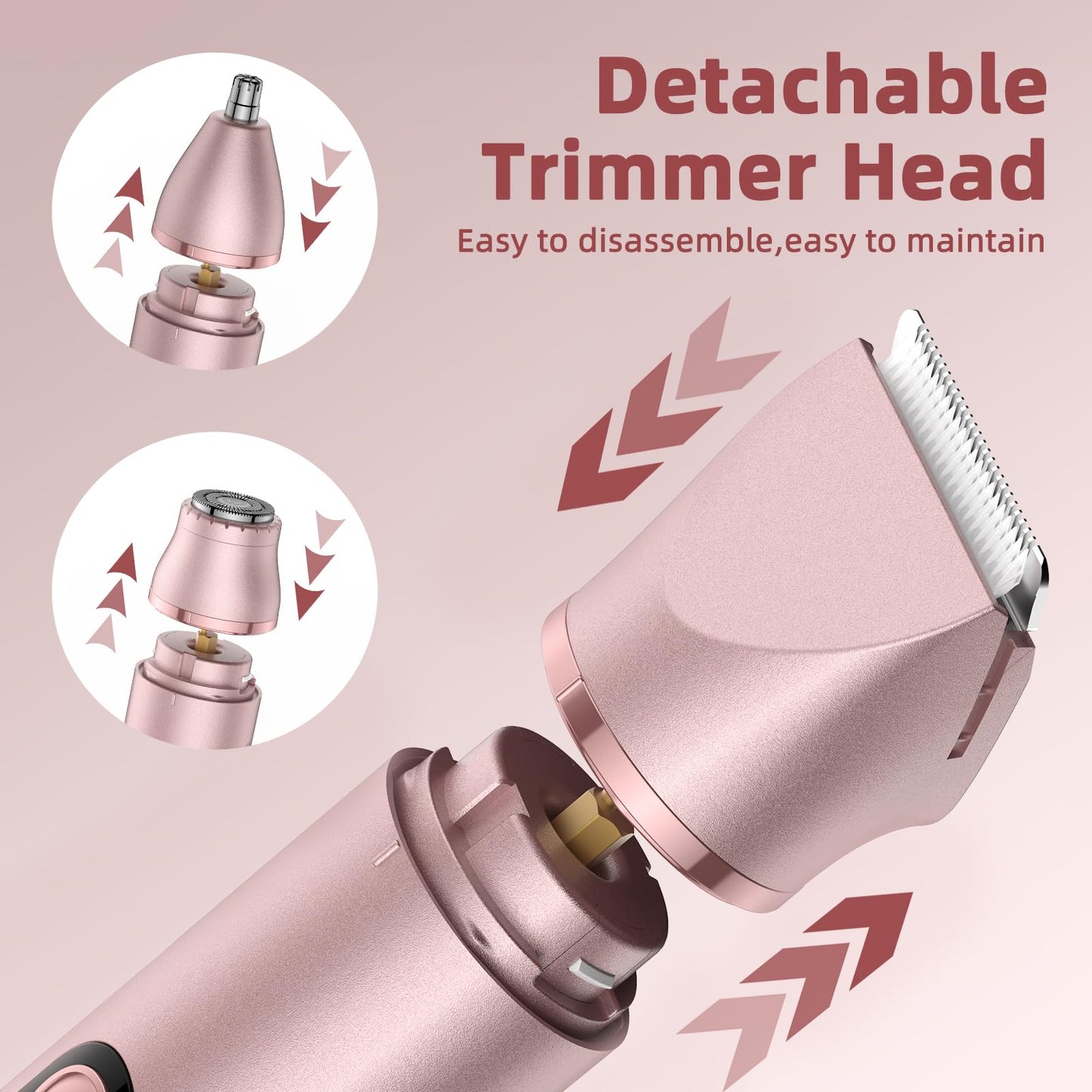 Bikini Trimmer for Women 3 in 1 Electric Shaver Razors Nose Hair Trimmer Waterproof Pubic Hair for Underarm Leg Arm Body (Rose Gold)