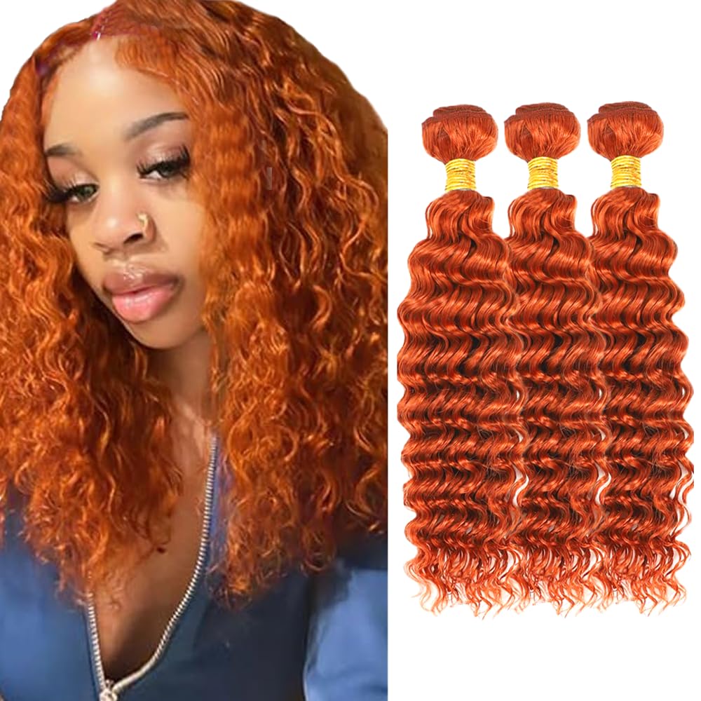 300g Ginger Bundles Human Hair #350 Bundles Orange Deep Wave Bundle 14 14 14 inch #350 Deep Wave Human Hair Bundle