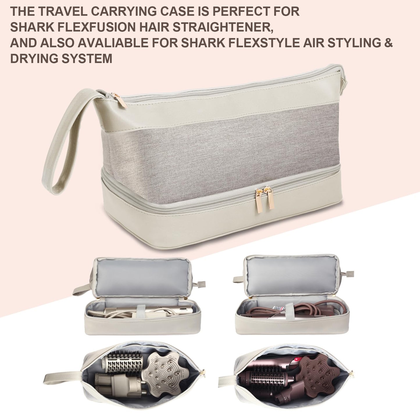 GENCAM Flexfusion Carrying Case for Shark, Travel Case for Shark Glam Ceramic/FlexFusion Hair Straightener, Travel Bag for Shark Flexfusion Air Ceramic HD641S/HD642S /HD6052S (grey)