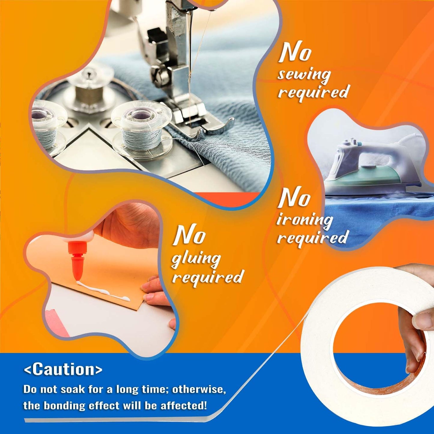 Double-Sided Fabric Tape - No Sewing or Ironing Needed | Quick Clothing Repairs, Adhesive Cloth Tape (2 Rolls, 1/4" & 1/2")