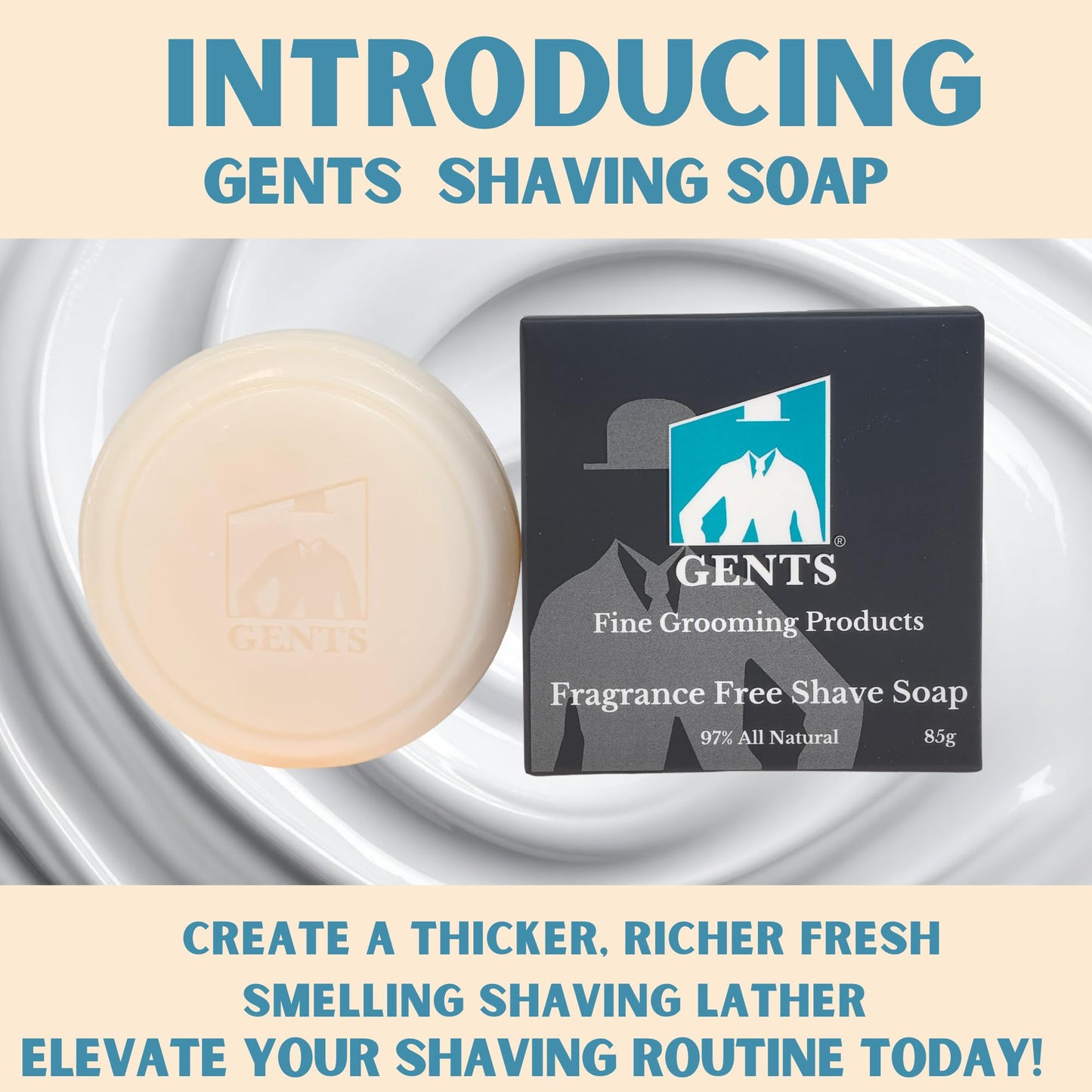 GENTS 97% All Natural Shave Soap Set for Men, Fragrance Free Shaving Soap with Shea Butter for Sensitive Skin
