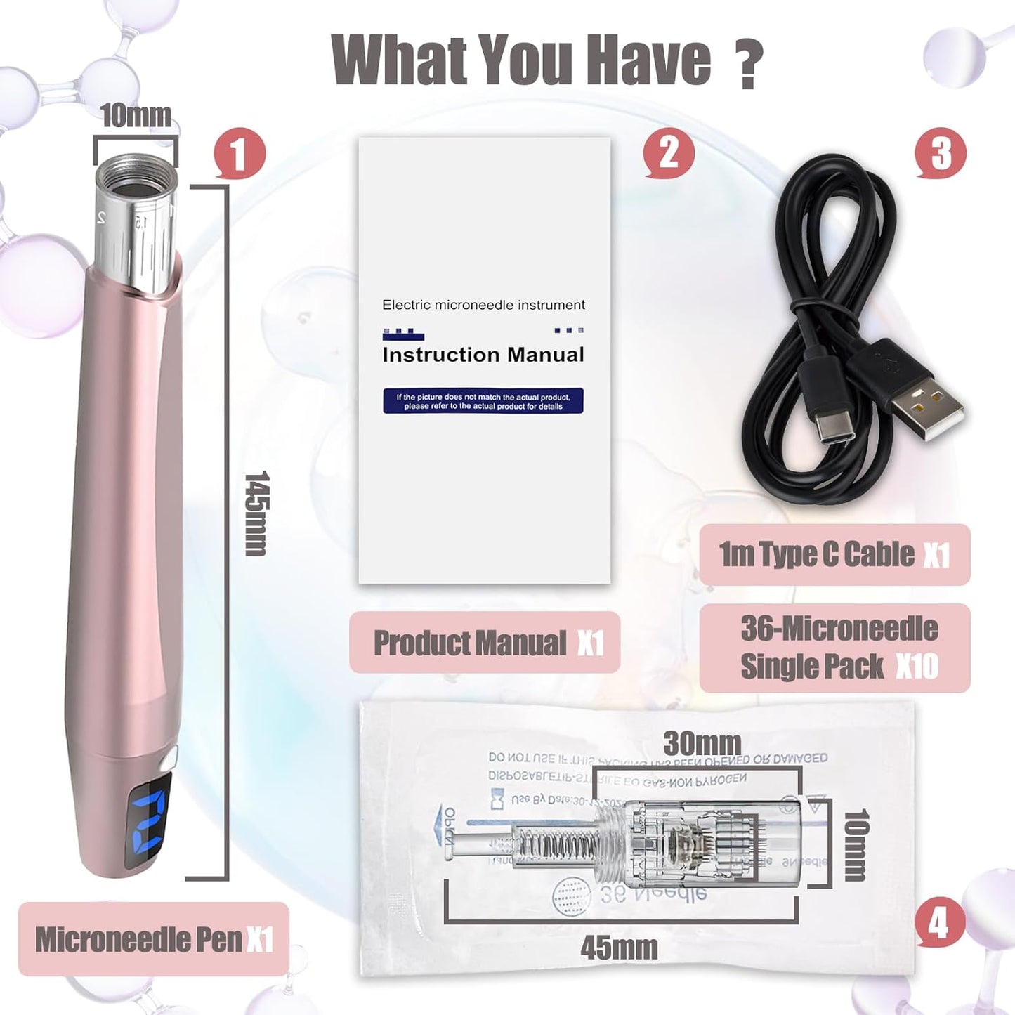 Microneedling Pen - 0.25mm Derma Roller for Face & Scalp | 12 Cartridges Included, Home Use Skin Care Kit