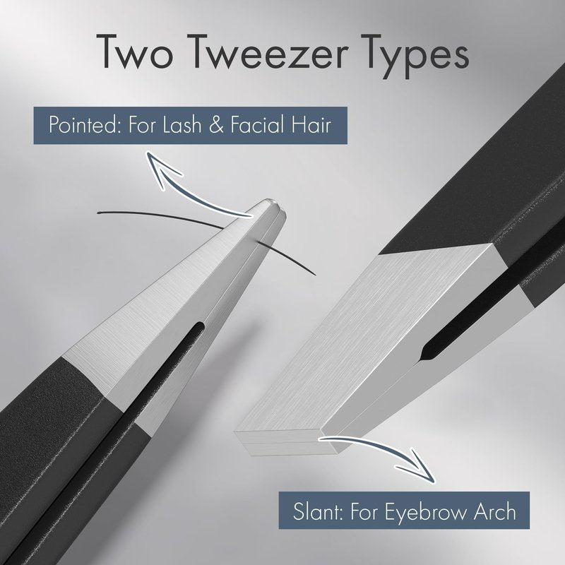 EZ2LIVE Tweezers for Women Facial Hair, Slant & Point Tip 2 Pack Eyebrow Tweezers for Men, Professional Tweezer Set Stainless Steel Precision Tweezers for Eyebrows, Splinter, Ingrown Hair Removal