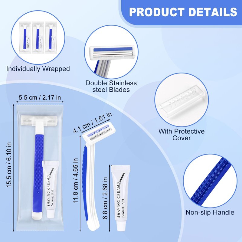 Disposable Razors Bulk, Razors Individually Wrapped Bulk, Travel Razors Bulk With Shaving Cream For Hotels, Shelters, Homeless, Nursing Homes, Charities, Churches, Blue (30-PACK)