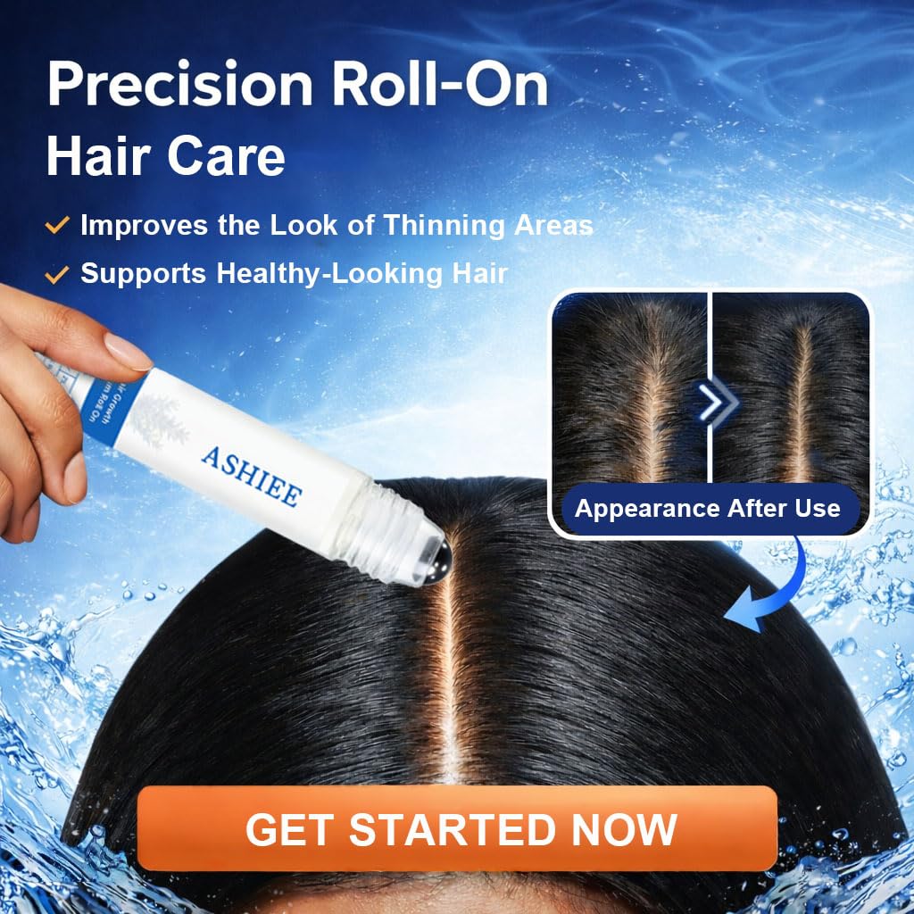 ASHIEE Hair Growth Roller On with Rosemary & Ginger–Precision Roll-On Hair Growth Serum for Thinning Hair, Edges & Crown–Vegan, Clean Formula for Men & Women–Boosts Fuller, Thicker-Looking Hair