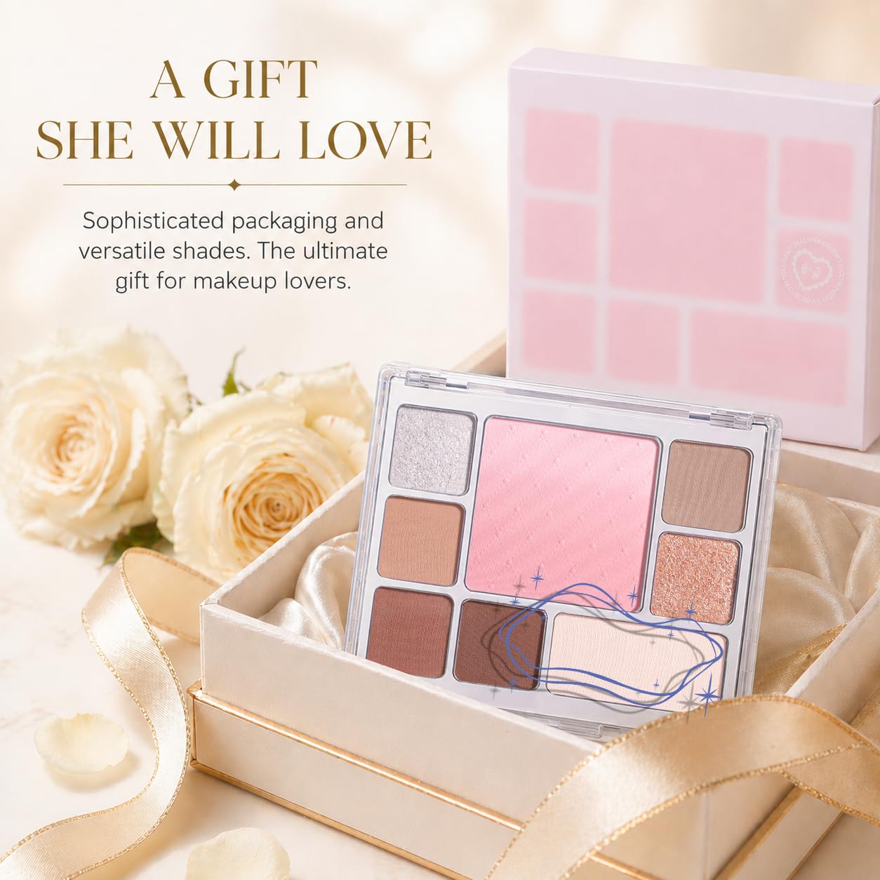 All-in-One Makeup Palette with 6 Matte Shimmer Eyeshadows, Ombre Blush & Contour, Highly Pigmented Blendable Face Palette for Daily Makeup, Travel, Office, Dates & Gift for Women(01 Soft Rosy)