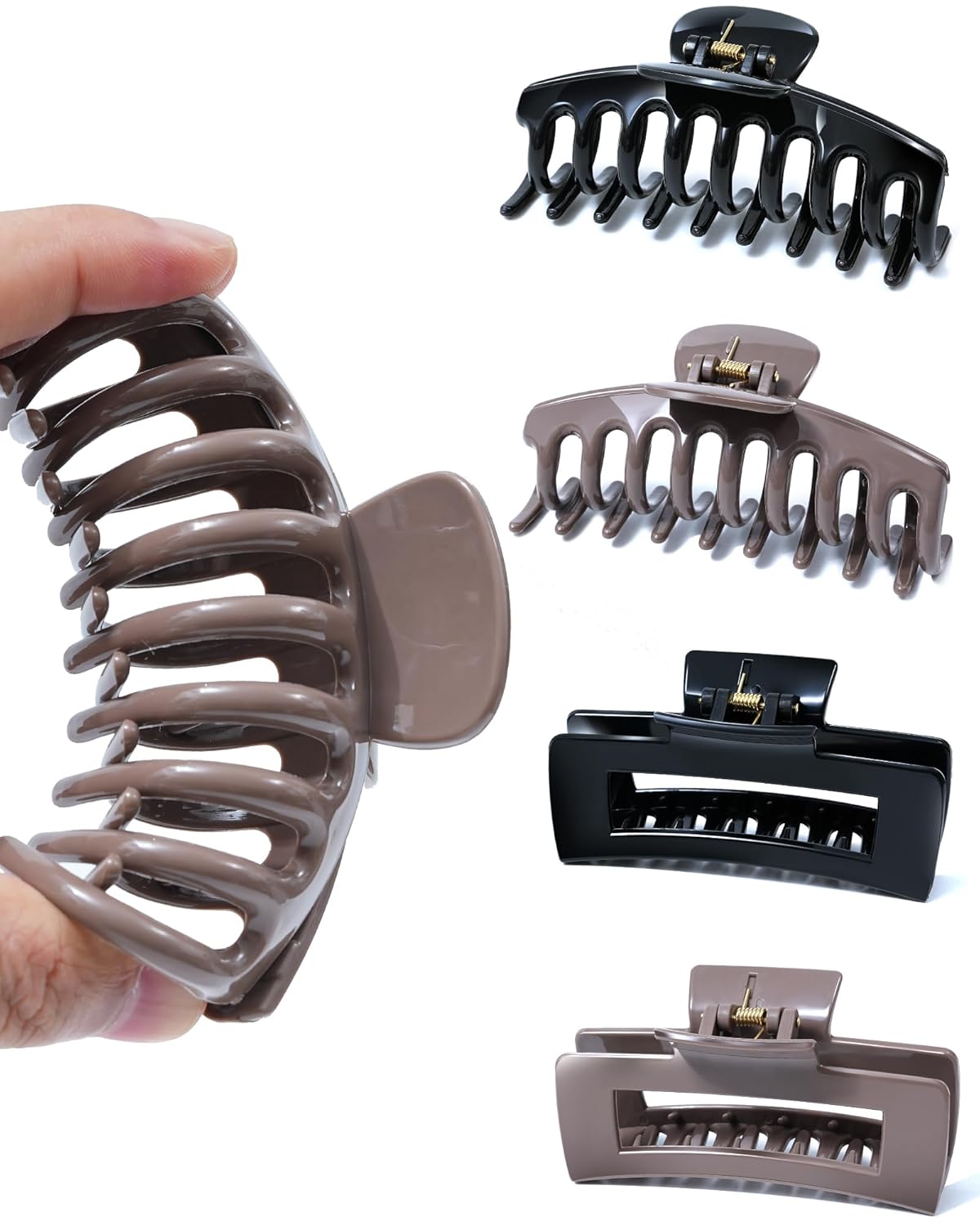 Silicone Flexible Hair Claw Clips - 4 Pack Nonslip Large Grip for Thin & Thick Hair | Black, Wine Red