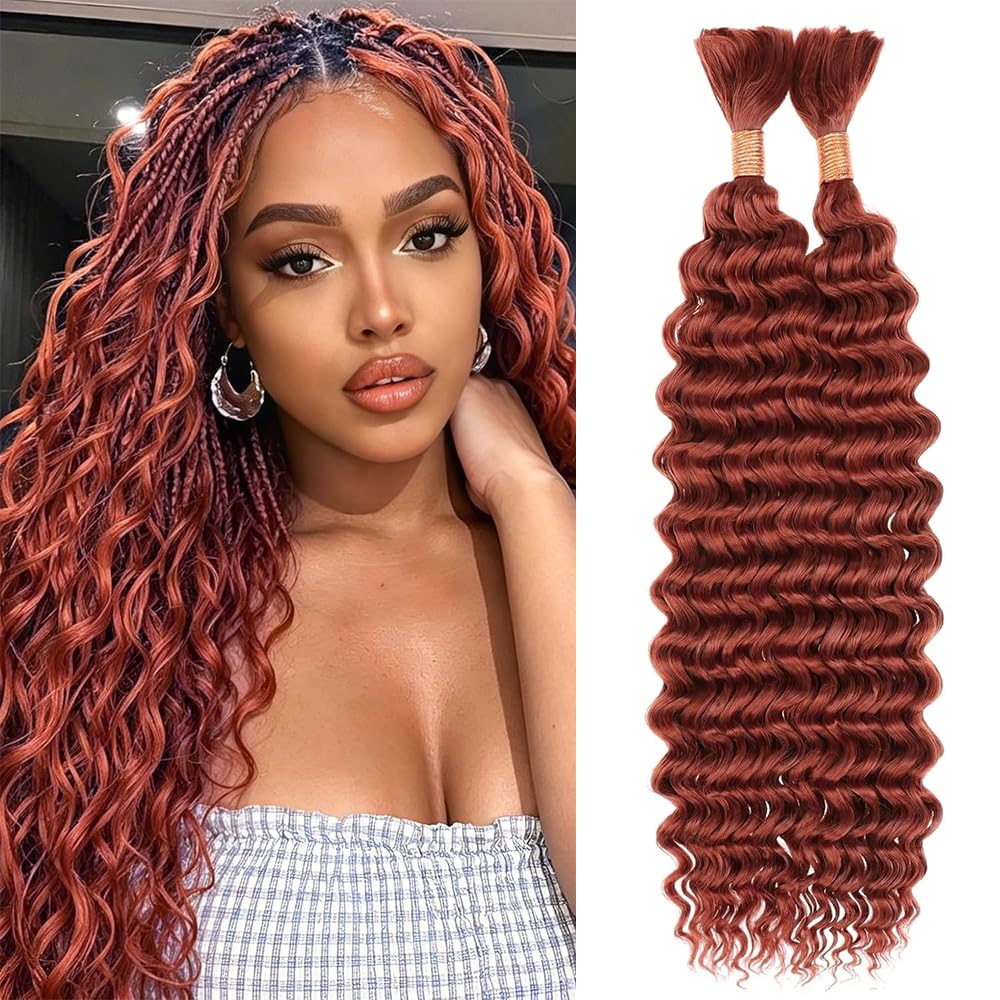 Brown Braiding Hair Deep Wave Bulk 26 26 Inch 110g #33 Boho Human Hair for Braiding Deep Curly Brown Braiding Hair Bundles Human Hair Extensions