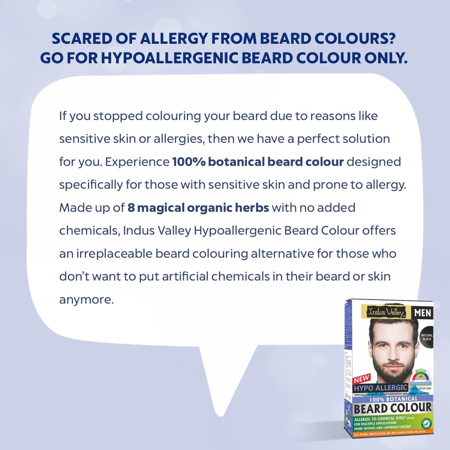 Indus Valley 100% botanical Hypo Allergic Beard Color for Men, Men's Natural Beard Hair Coloring Kit, Amonia & PPD Free Made up of 8 Organic Ingredients, Vegan Free (100g+ 15ml)(Black)