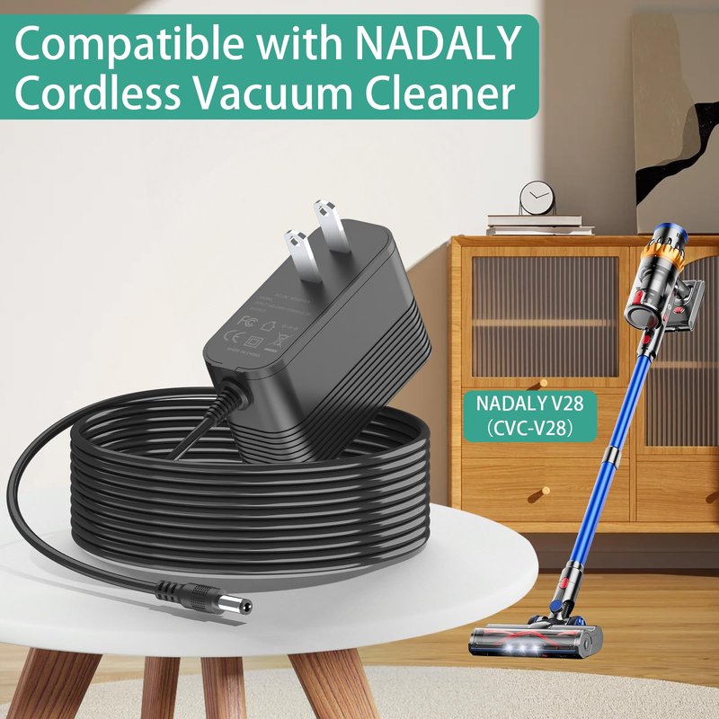 Replacement for 29.6V Battery Vacuum Cleaner Charger, 36V AC Adapter Compatible with NADALY V28 CVC-V28 29.6 Volts Battery Powered Cordless Stick Vacuum Cleaner