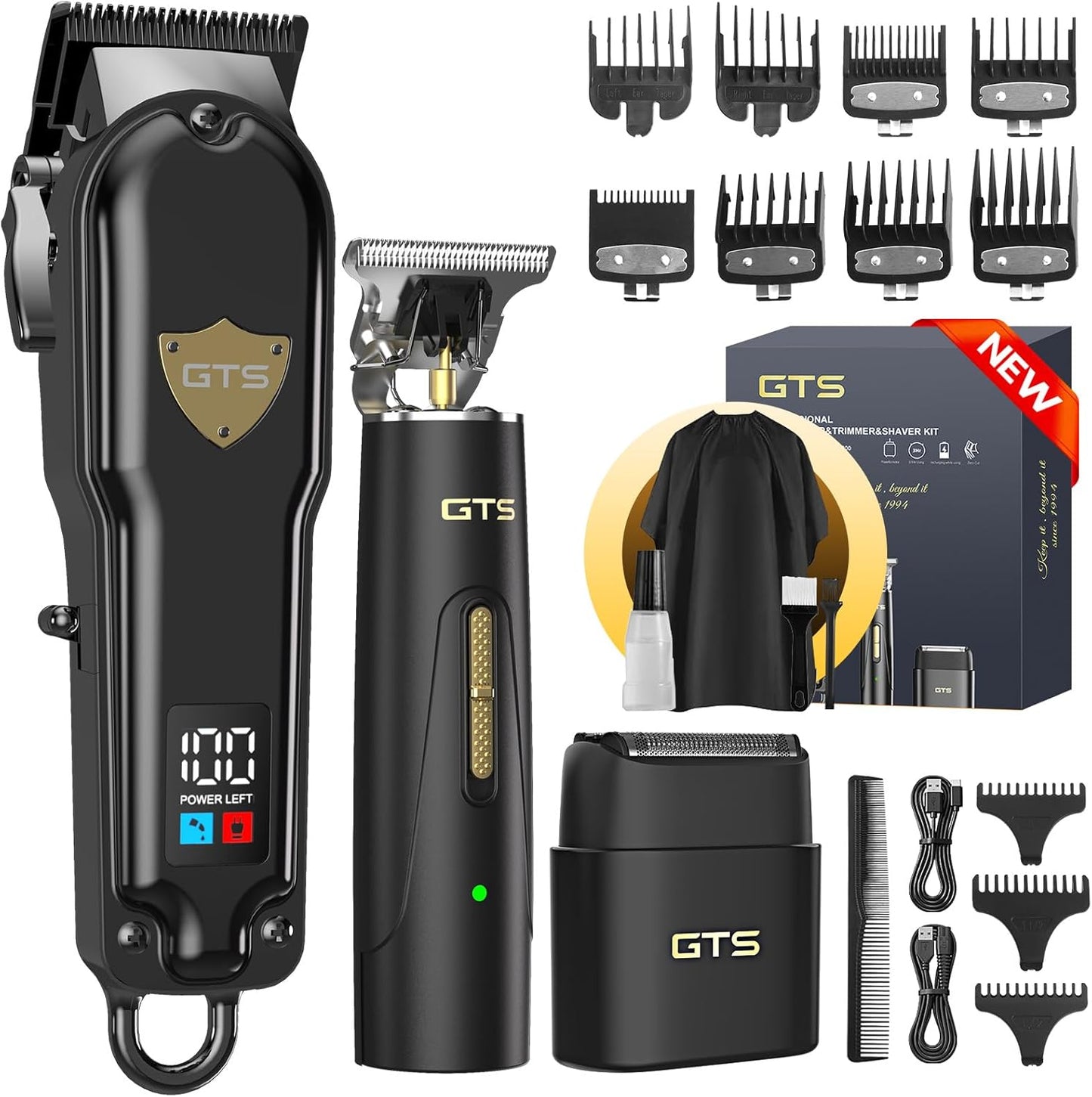 Professional Hair Clippers for Men - Cordless Haircut Kit with Beard Trimmer & IPX7 Electric Shaver | Rechargeable, LED Display, Black