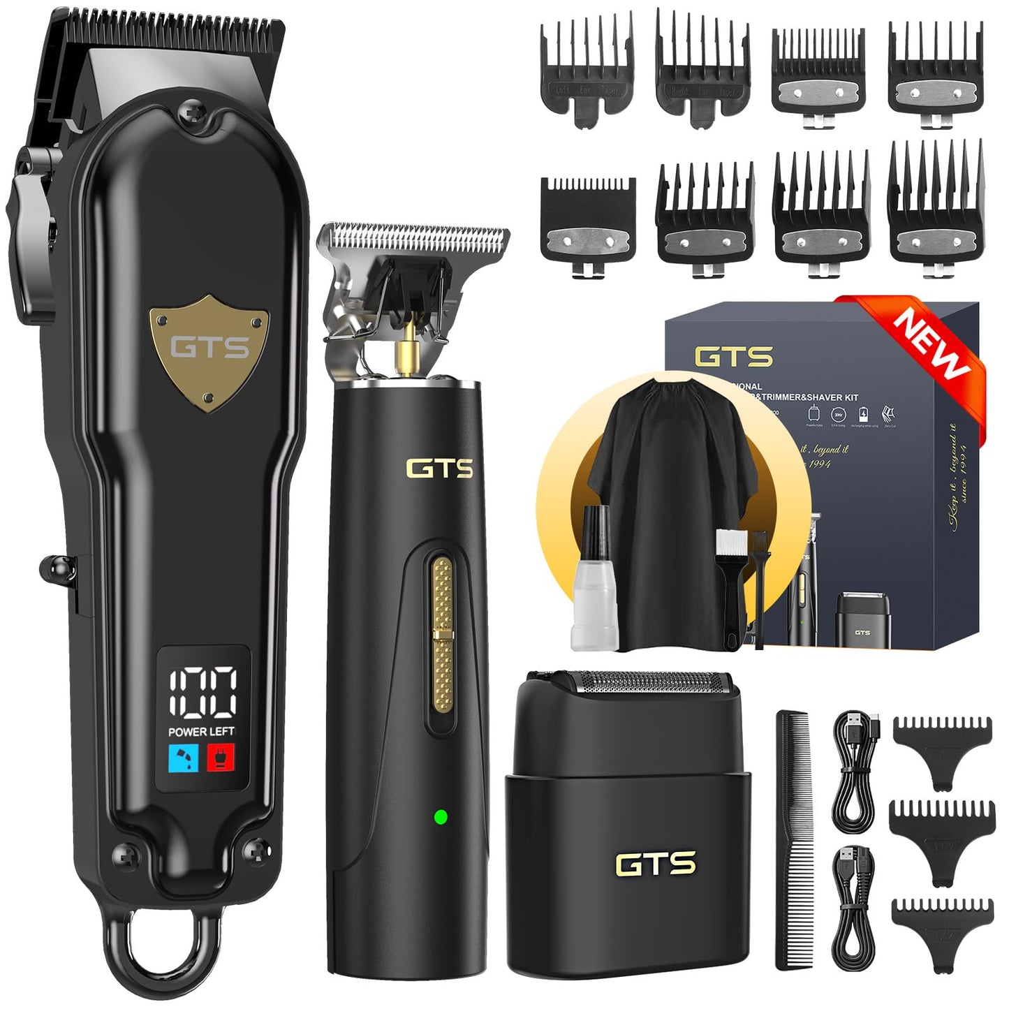 GTS PRO Hair Clippers for Men Professional Cordless Haircut Kit with Beard Trimmer Set, with IPX7 Electric Shavers, LED Display Rechargeable Barber Clippers for Home Use Gifts Black