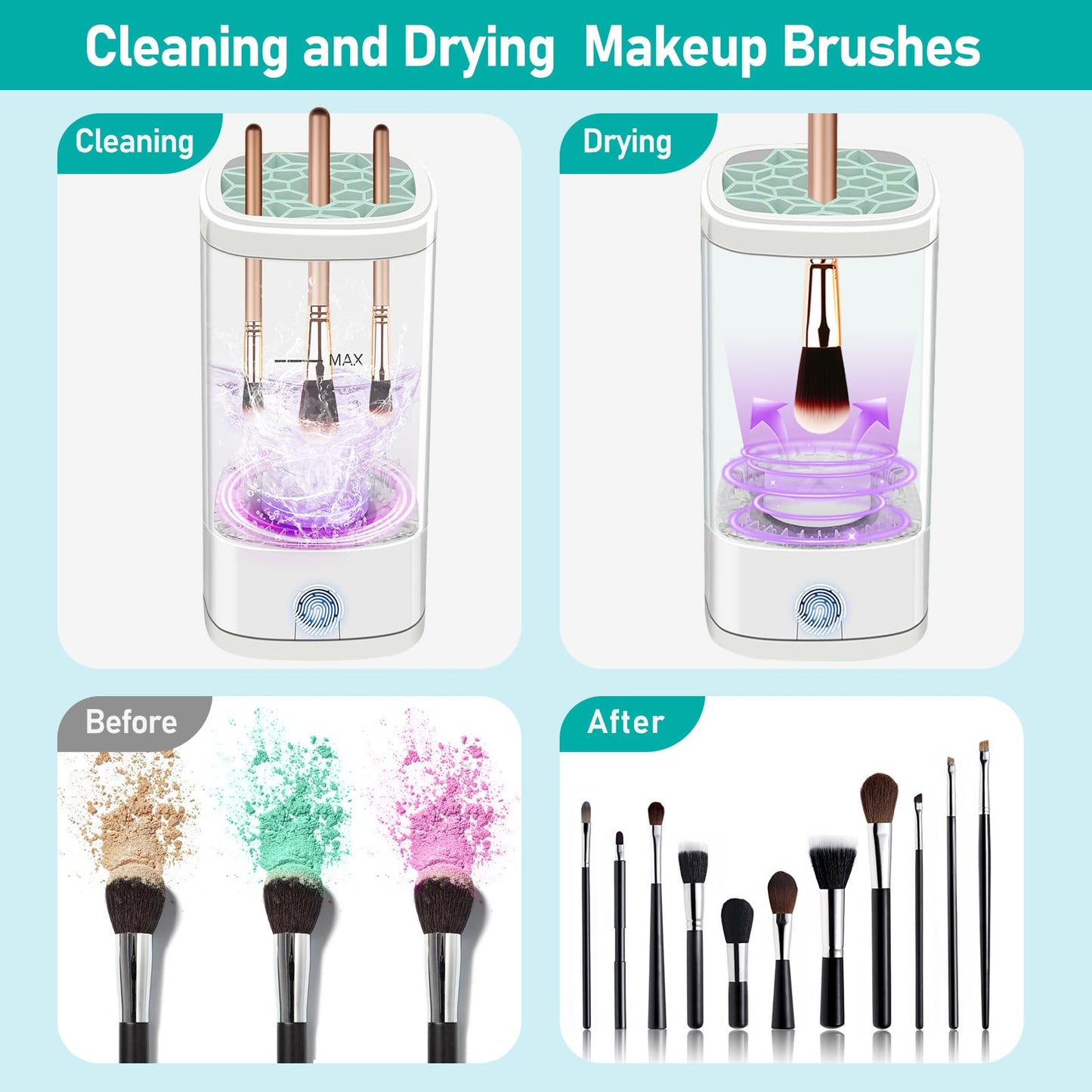 Makeup Brush Cleaner, Multi-Functional Cosmetic Brush Cleaner, Portable Automatic Makeup Brush Cleaning Solution with Dryer-Holder Makeup Brushes, Blush Brushes, and Sponges