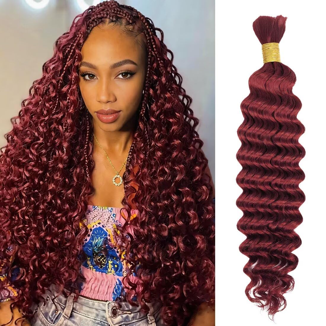 Boho Hair for Braiding, Curly Virgin Human Braiding Hair for Women, 12A Knotless Deep Wave Bulk Bohemian Styles, 50g 16 Inch 1 Bundles/Pack Natural Black