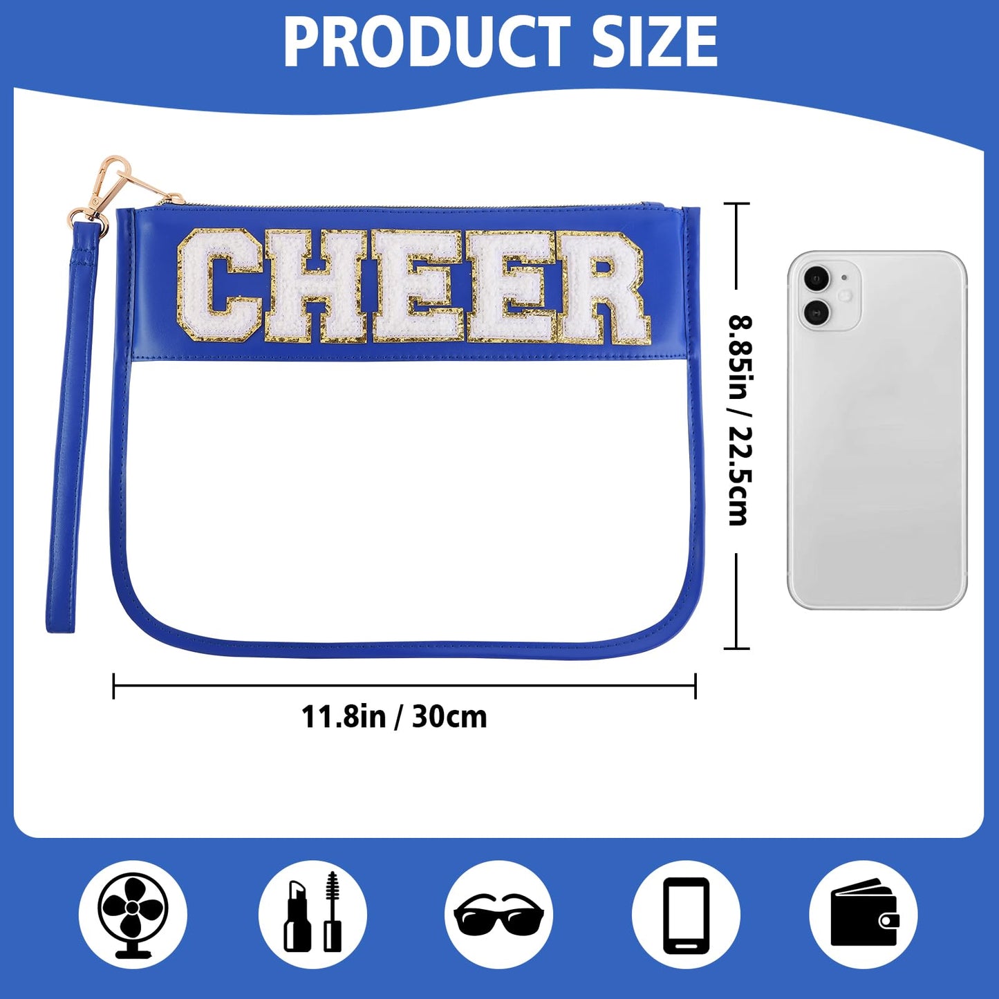 KYTACCU Cheer Clear Makeup Bag Cheerleader Gifts Cheerleading Accessories Cheer Competition Gifts Chenille Letter Cosmetic Bag Travel Toiletry Organizer Pouch for Women Girls