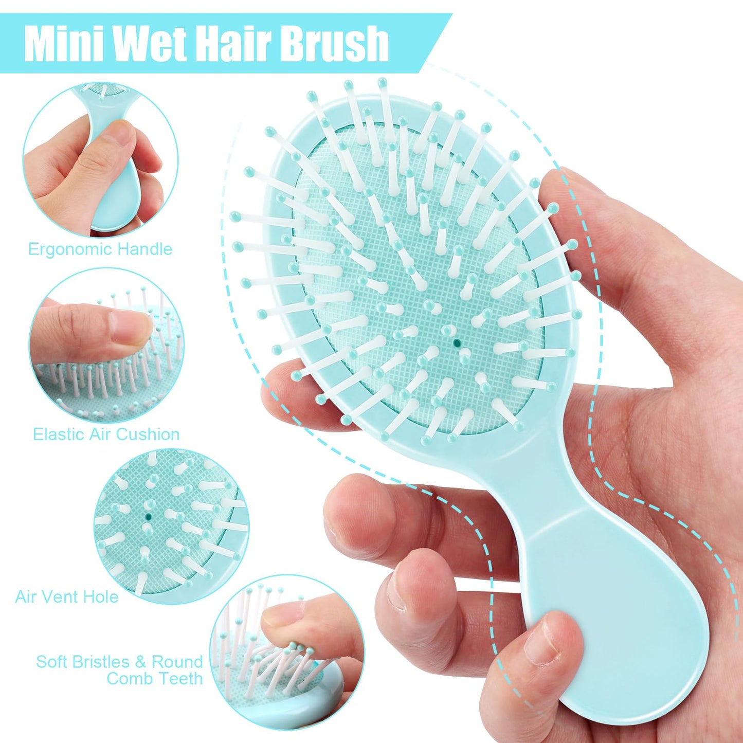NICEMOVIC Bachelorette Party Favors Mini Wet Hair Brush 2 Pack, Bridesmaid Gifts for Women Teens Girls Toddler Kids, Stocking Stuffers for Teen Girls, Travel Small Hair Brush for Pocket Purse (Blue)
