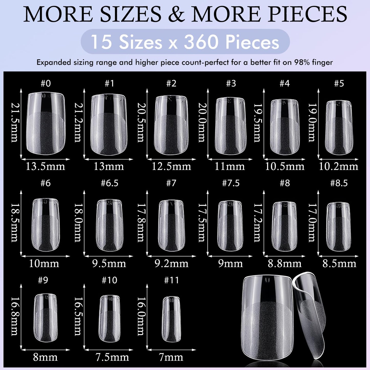 360pc Short Square Nail Tips, Soft Gel Nail Tip Square Fake Nails Artificial Fingernail, 15 Sizes Full Cover Clear Press on Nail Short Acrylic Nails Tips for Gel Nail Extension, Press Nails Making
