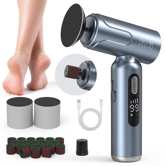 PELCAS Electric Foot Callus Remover with LED Screen, Upgraded Electric Foot File, 2 in 1 Manicure & Pedicure Kit for Women & Men, Cordless Feet Filer for Foot Callus, Thick Nails, Finger Nails Grey