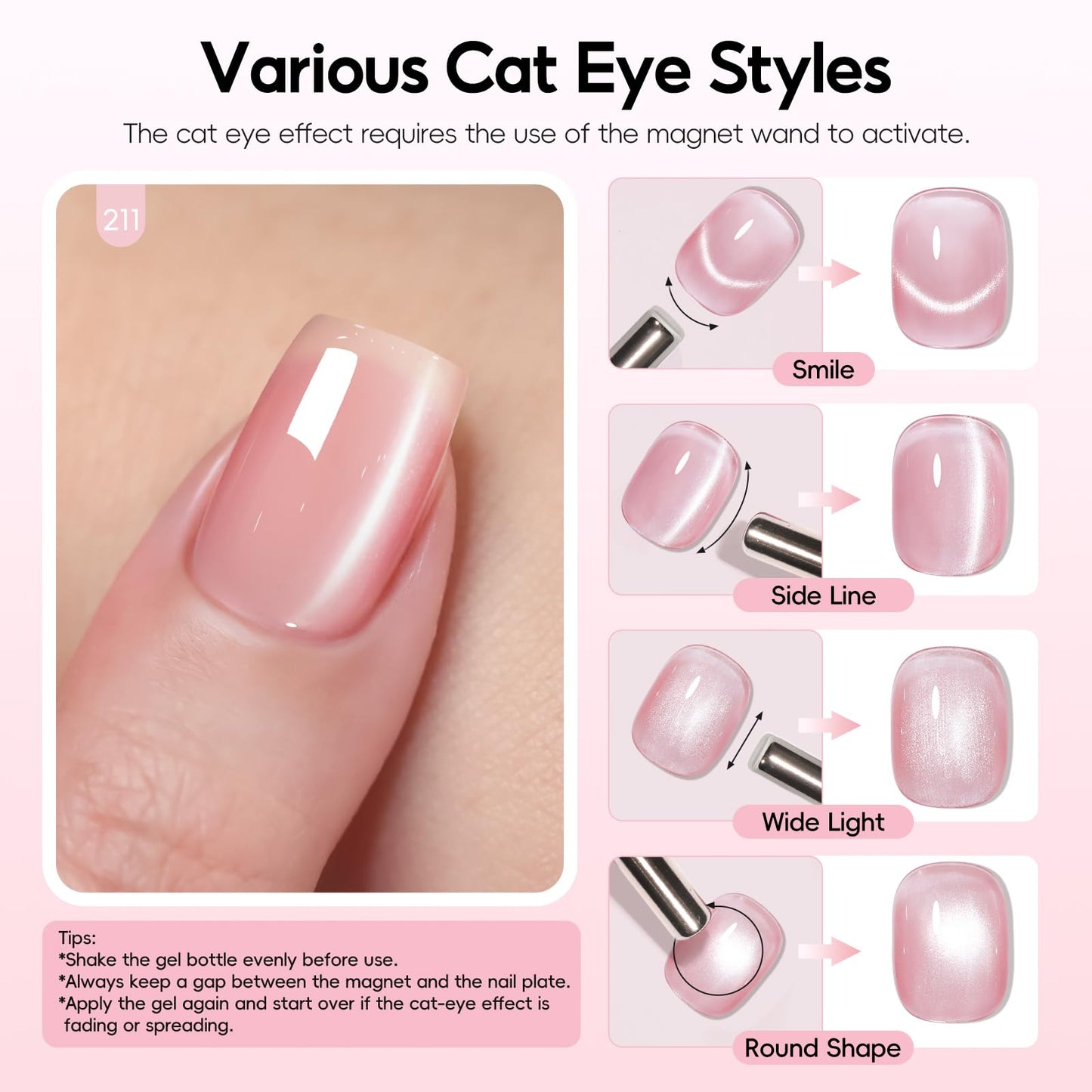 PEACECOLOR Cat Eye Gel Nail Polish Set, 6pcs 10ML Nude Red Pink Gold Jelly Cat Eye Gel Polish with Magnet Soak Off U V Salon DIY Manicure Gifts for Women