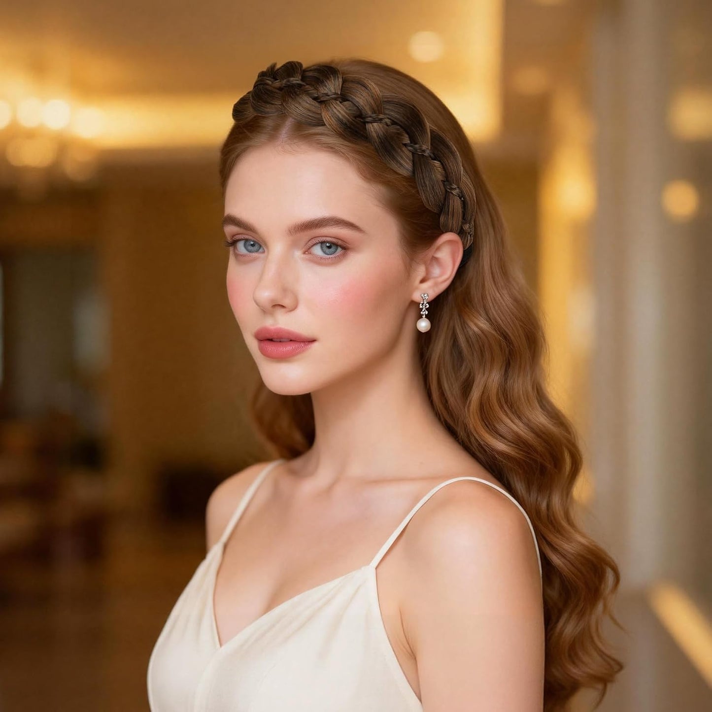 Braided Hairpiece Headband - Synthetic Wide Hair Band for Versatile Styles | Brown