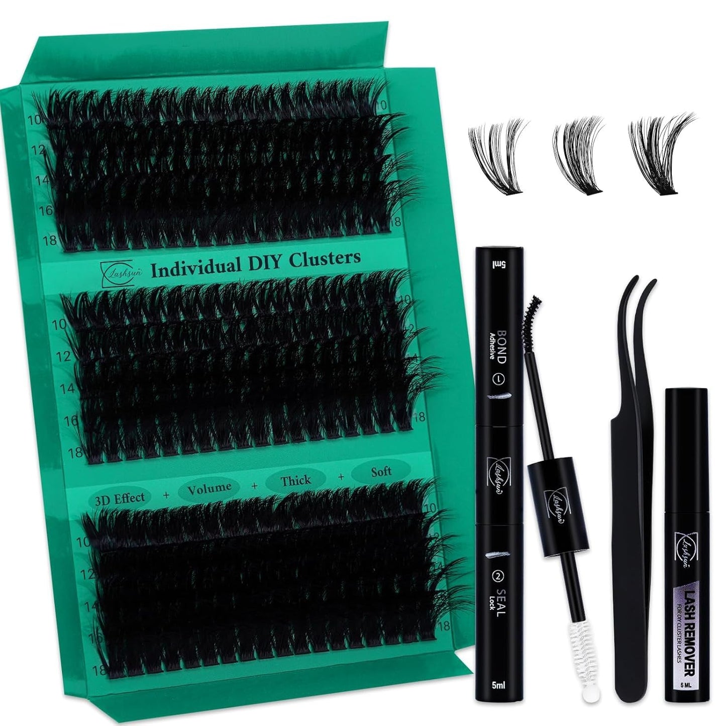 Lash Clusters Kit - Wispy DIY Eyelash Extensions with Bond & Seal | 10-16mm Sizes for Travel or Home Use