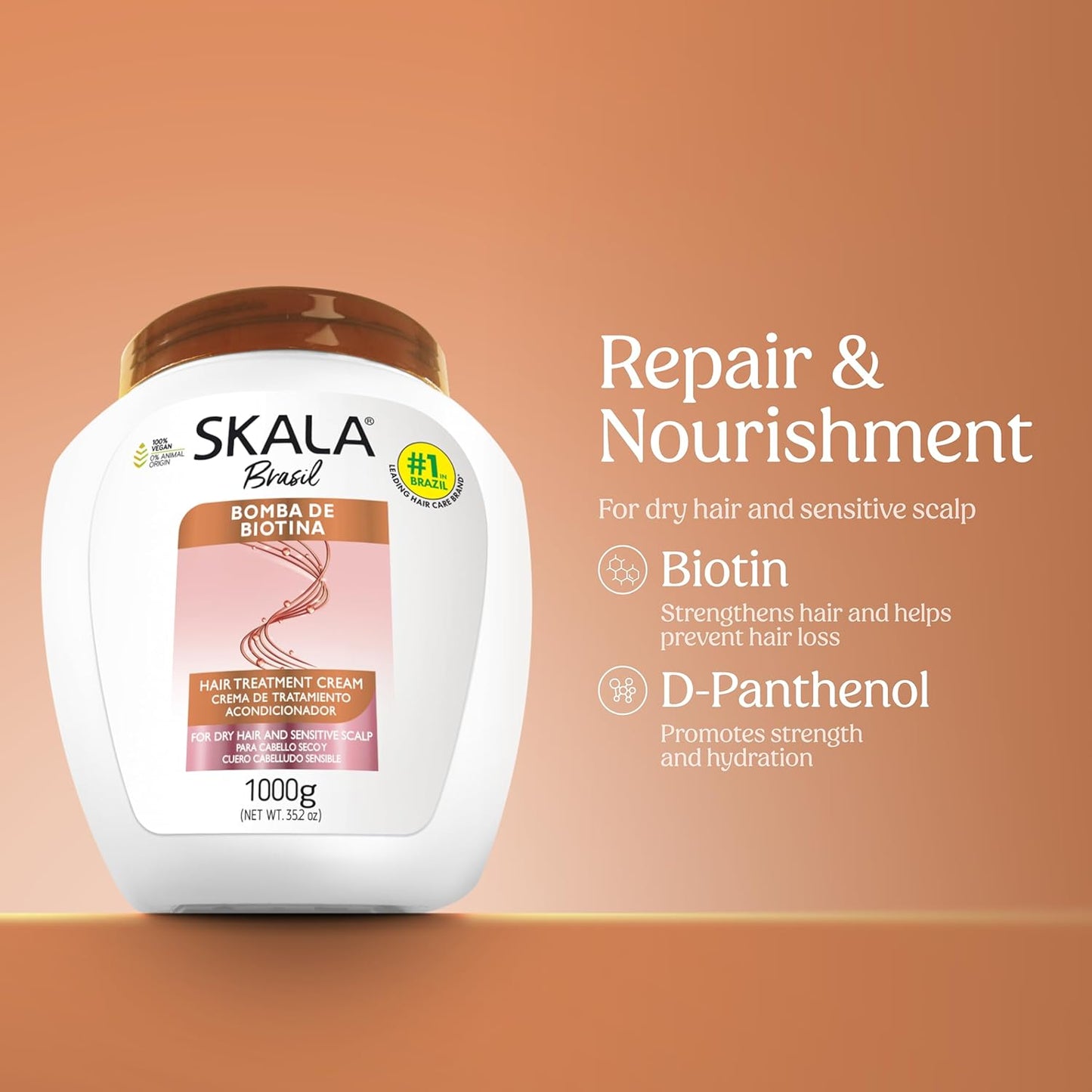 Skala Biotin 2-in-1 Treatment Cream & Leave-In Conditioner - Strength & Nourishment for All Hair Types | 35.2 oz