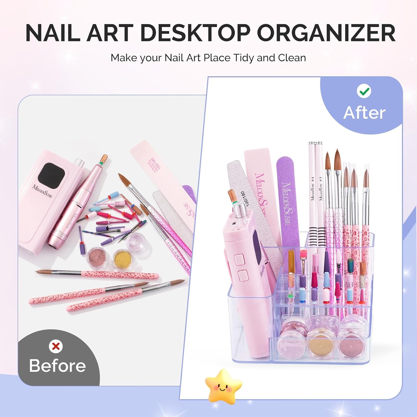 MelodySusie Nail Drill Holder - 21 Holes Organizer for Acrylic Nail Tools | Clear Storage Box for Efile Accessories