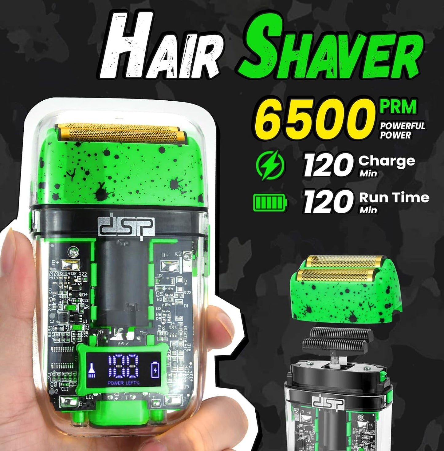 DSP Hair Clipper Set - Professional Rechargeable Trimmer & Shaver Kit for Men | Travel Case, LED Display, Green