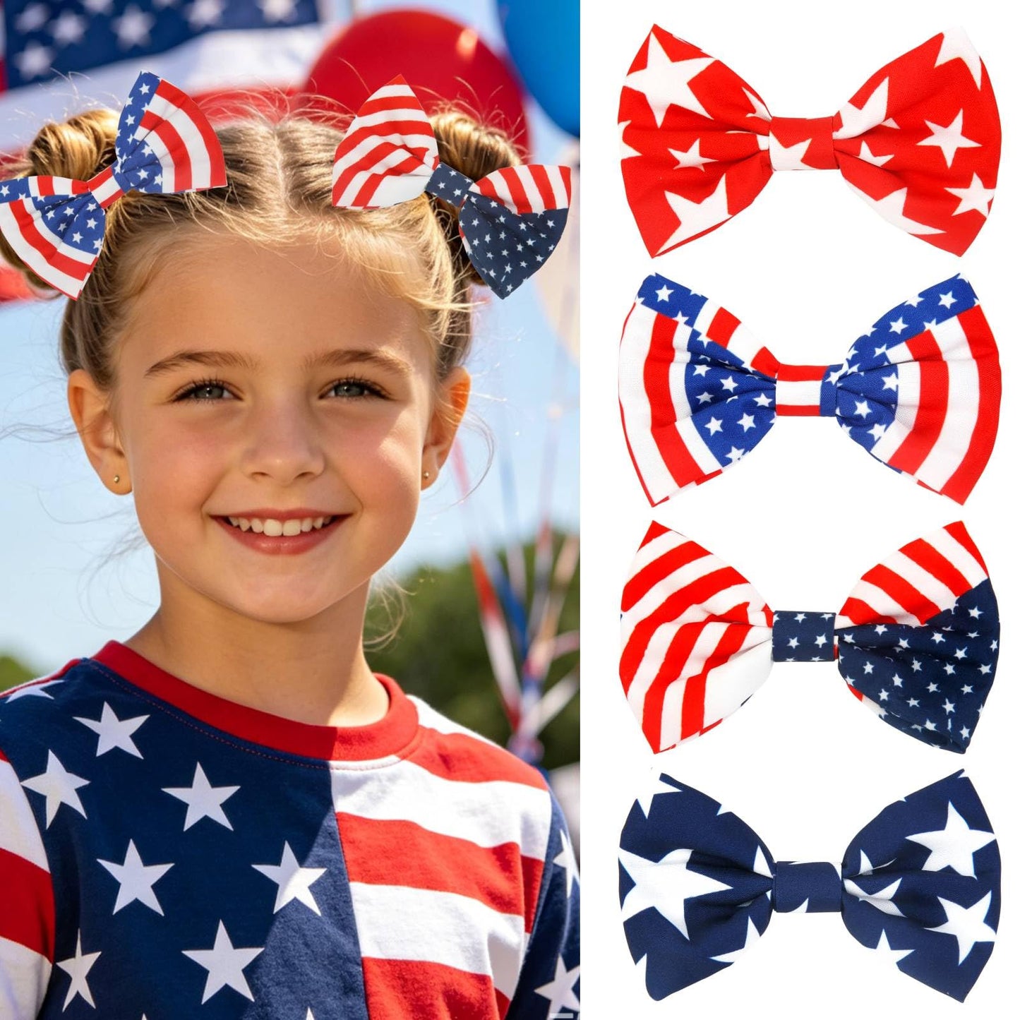 4th of July Hair Clips Red White and Blue Bow Hair Clip for Girls Women, American Patriotic Hair Bows Hair Accessories for Fourth of July Independence Memorial Day