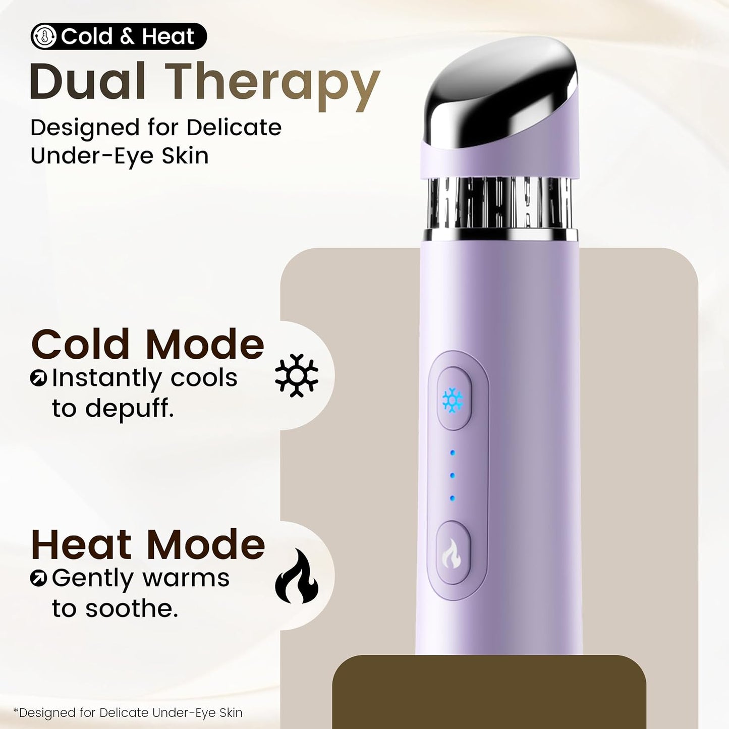 Depuffing Wand - 2-in-1 Cold & Heat Therapy for Eyes & Face | Reduce Puffiness & Dark Circles, 3 Temperature Levels, Gentle on Skin - Purple