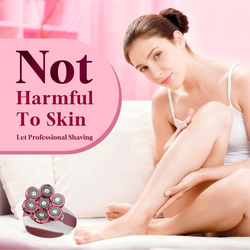 Electric Shaver for Women Legs, IPX7 Waterproof Rechargeable Body Razors with 7-Blade, Facial Hair Remover, Nose Trimmer & Cleansing Brush, Wet/Dry Lady Bikini Trimmer Grooming Kit Gift for Her
