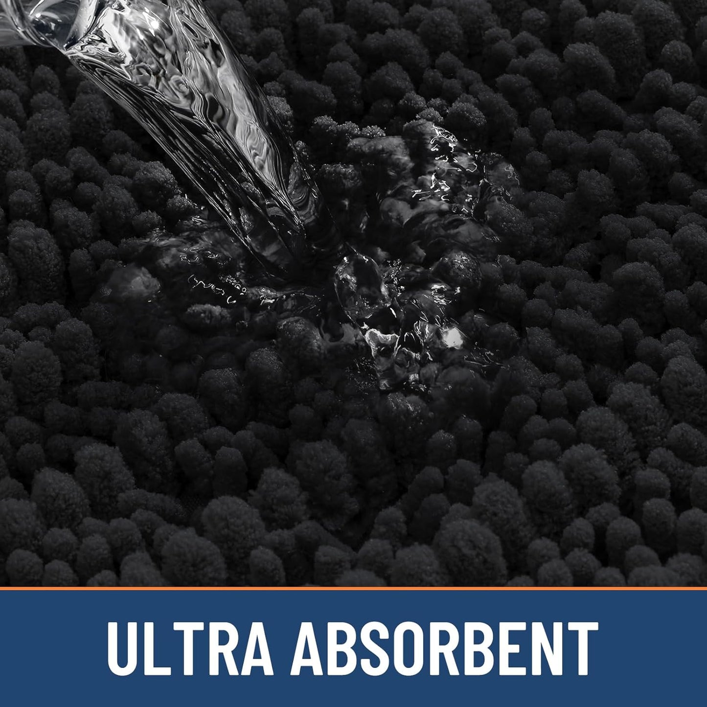 Extra Soft Chenille Bathroom Rugs - Non-Slip, Quick Dry | 24x16 Black Bath Mat