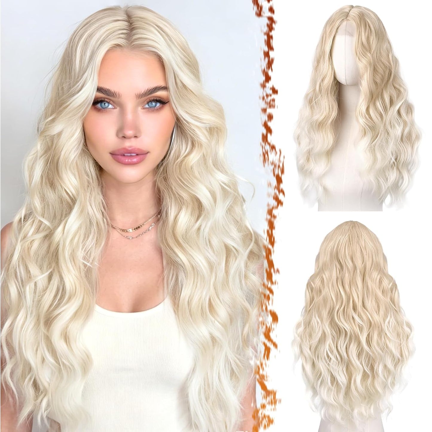 18 Inch Wavy Beige Blonde Wig - Medium Length Synthetic Wig for Women | Natural Soft Waves for Daily Wear & Parties