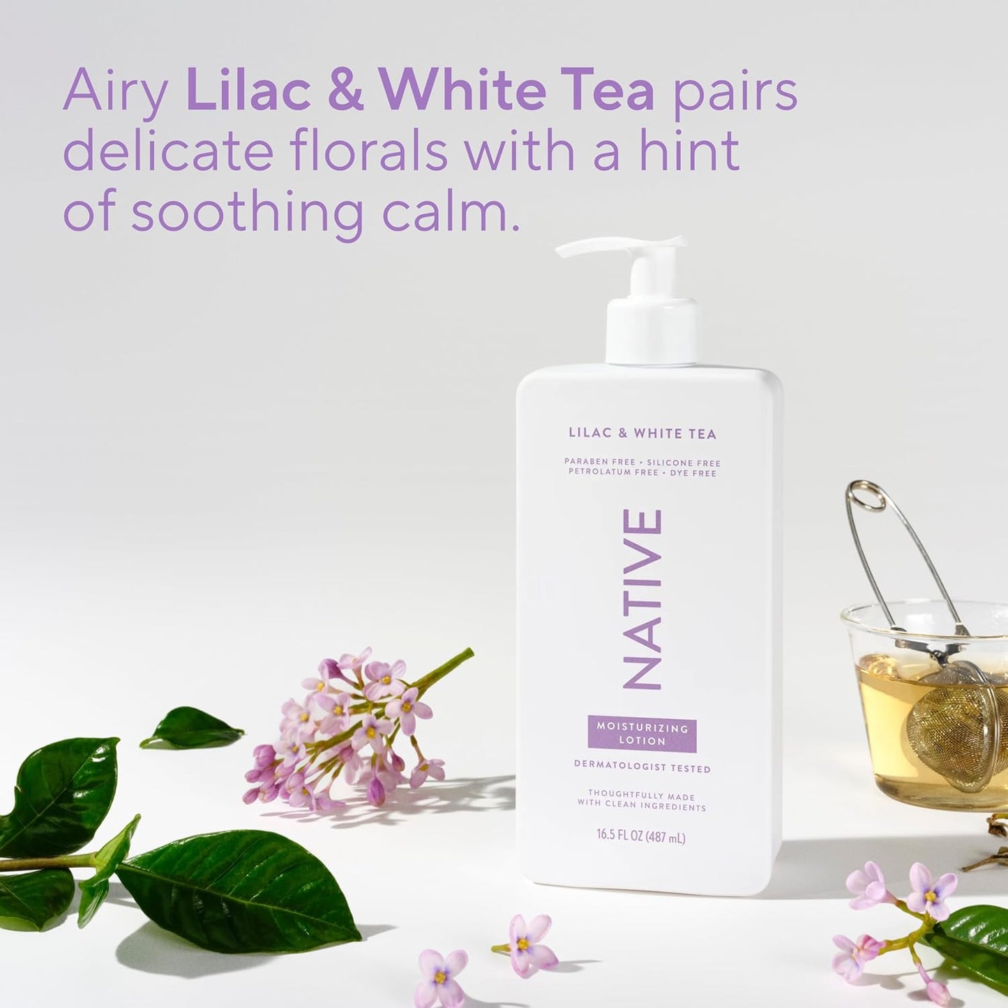 Body Lotion for Dry Skin - Naturally Derived Plant-Based Moisturizers | Lilac & White Tea, 16.5 fl oz